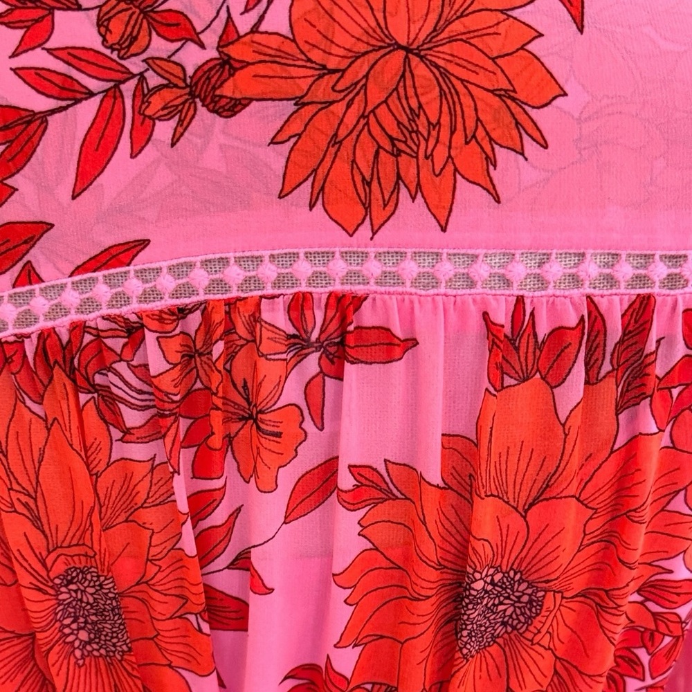 CAbi Pink/Red Chiffon Floral "Drama" Wrap Style Midi Dress #5614 S - Picture 12 of 12